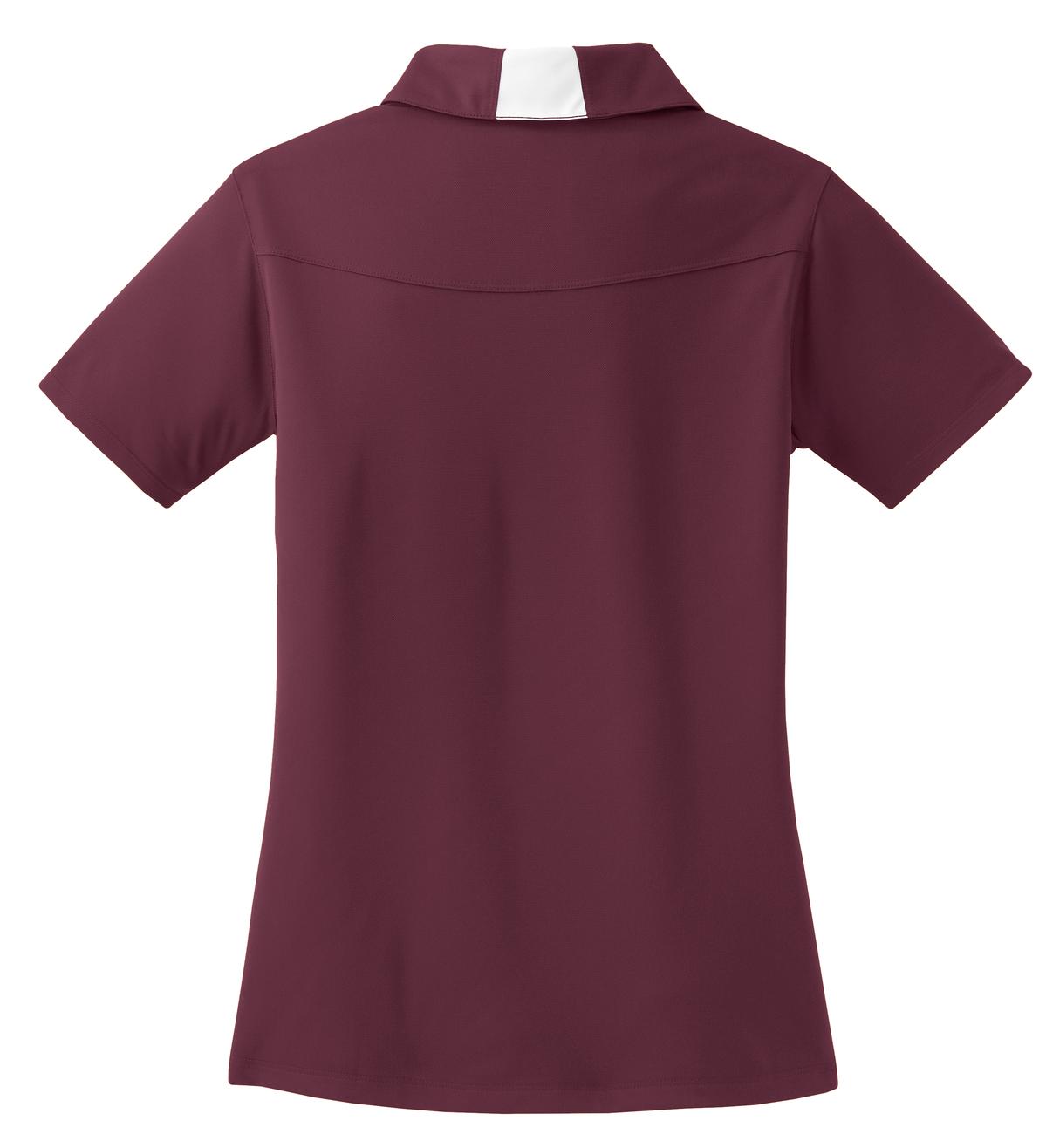 Rear View of Maroon/White Sport-Tek Women's Side Blocked Micropique Sport-Wick Polo. LST655