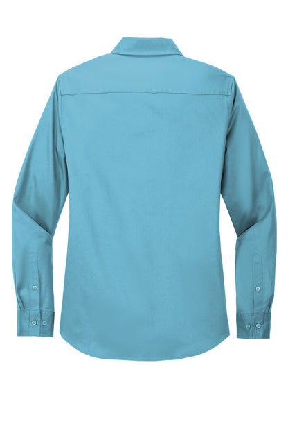 Rear View of Maui Blue Port Authority Women's Long Sleeve Easy Care Shirt. L608