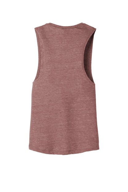 Rear View of Mauve Slub BELLA+CANVAS Women's Flowy Scoop Muscle Tank. BC8803