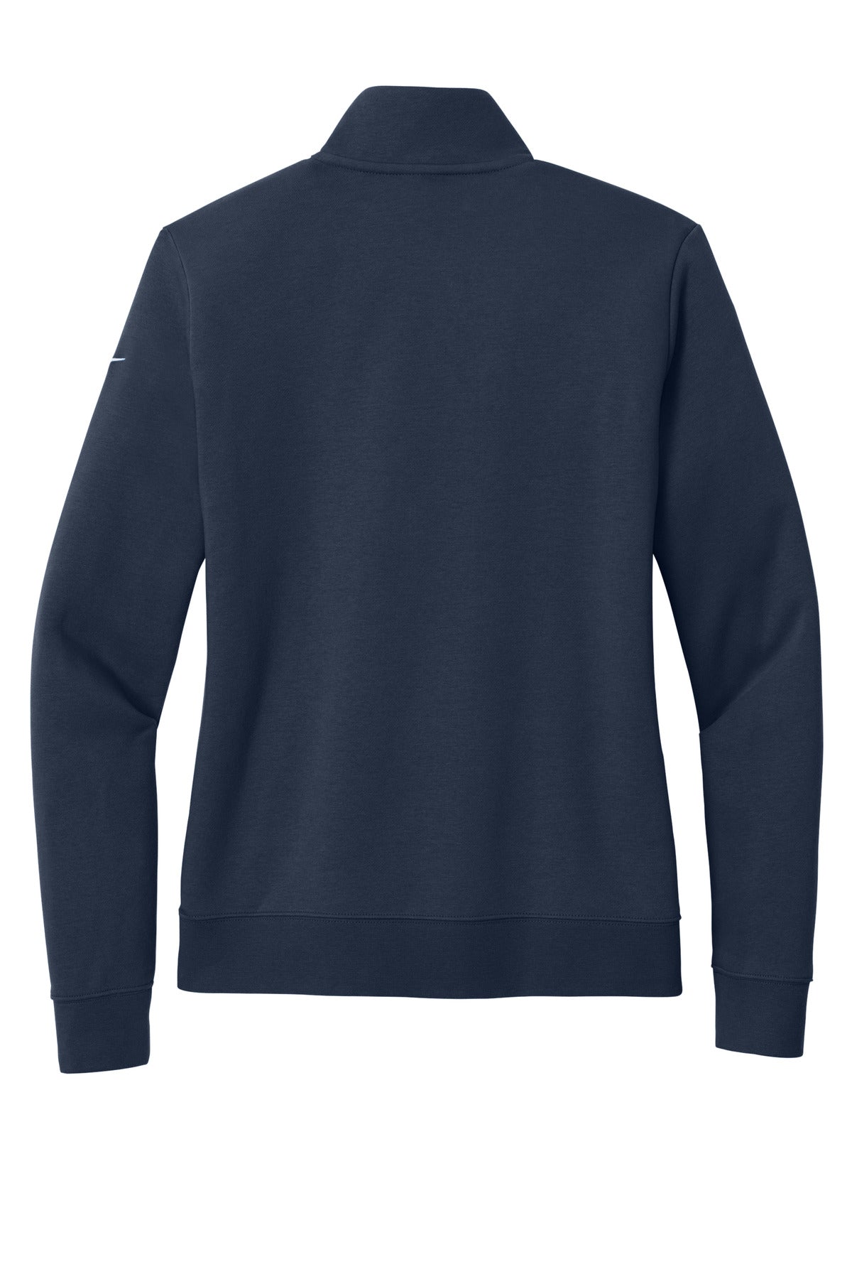 Rear View of MdntNavy Nike Women's Club Fleece Sleeve Swoosh 1/2-Zip NKDX6720