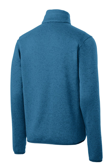 Rear View of Med Blue Hthr Port Authority Sweater Fleece Jacket. F232