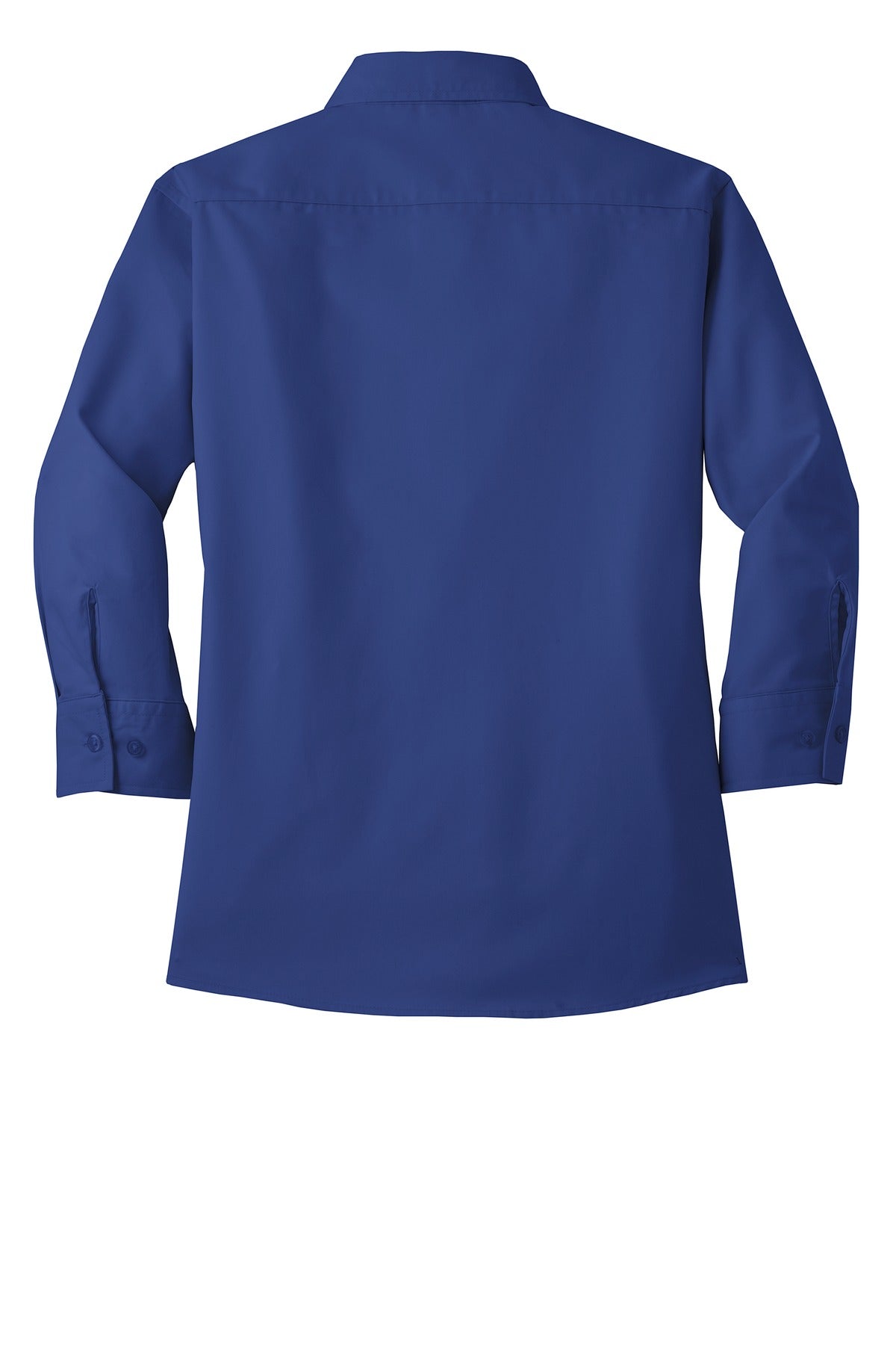 Rear View of Med. Blue Port Authority Women's 3/4-Sleeve Easy Care Shirt. L612