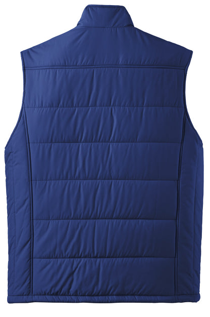 Rear View of Medit Blue Port Authority Puffy Vest. J709