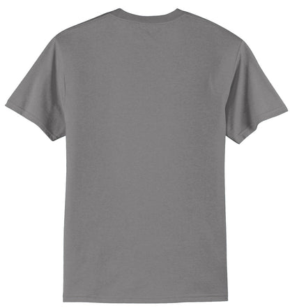 Rear View of Medium Grey Port & Company Tall Core Blend Tee. PC55T
