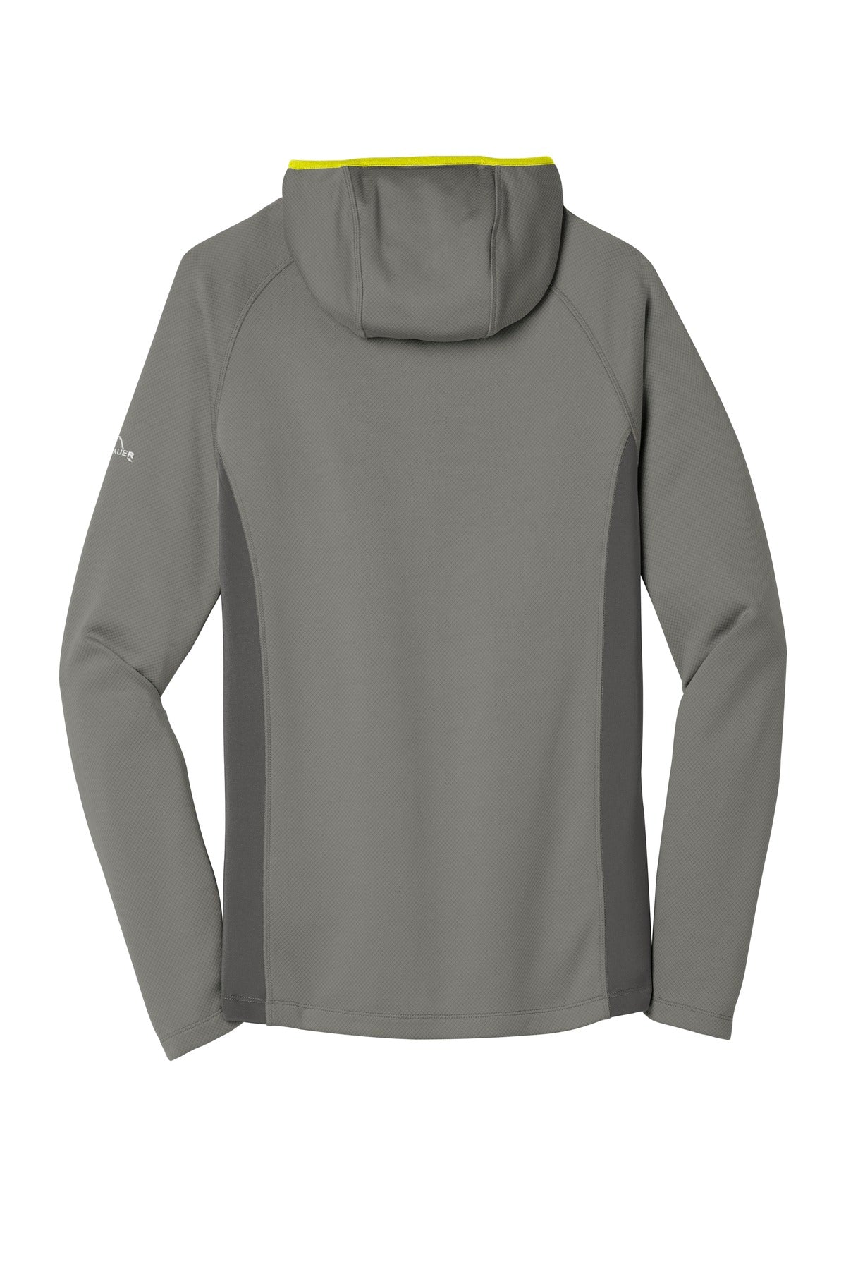 Rear View of Met Gy/GS/Citr Eddie Bauer Sport Hooded Full-Zip Fleece Jacket. EB244