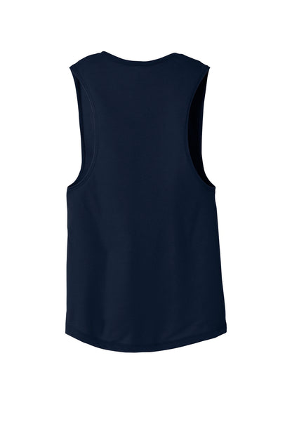 Rear View of Midnight BELLA+CANVAS Women's Flowy Scoop Muscle Tank. BC8803