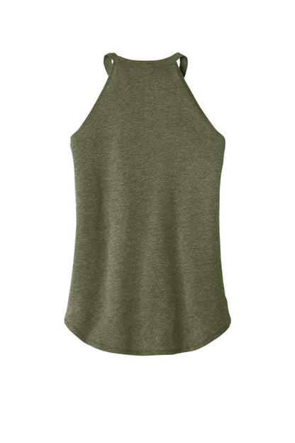 Rear View of Military Gn Fr District Women's Perfect Tri Rocker Tank. DT137L