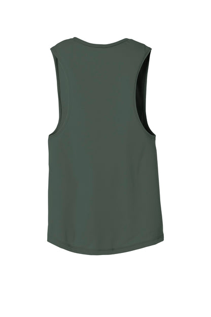 Rear View of Military Green BELLA+CANVAS Women's Flowy Scoop Muscle Tank. BC8803