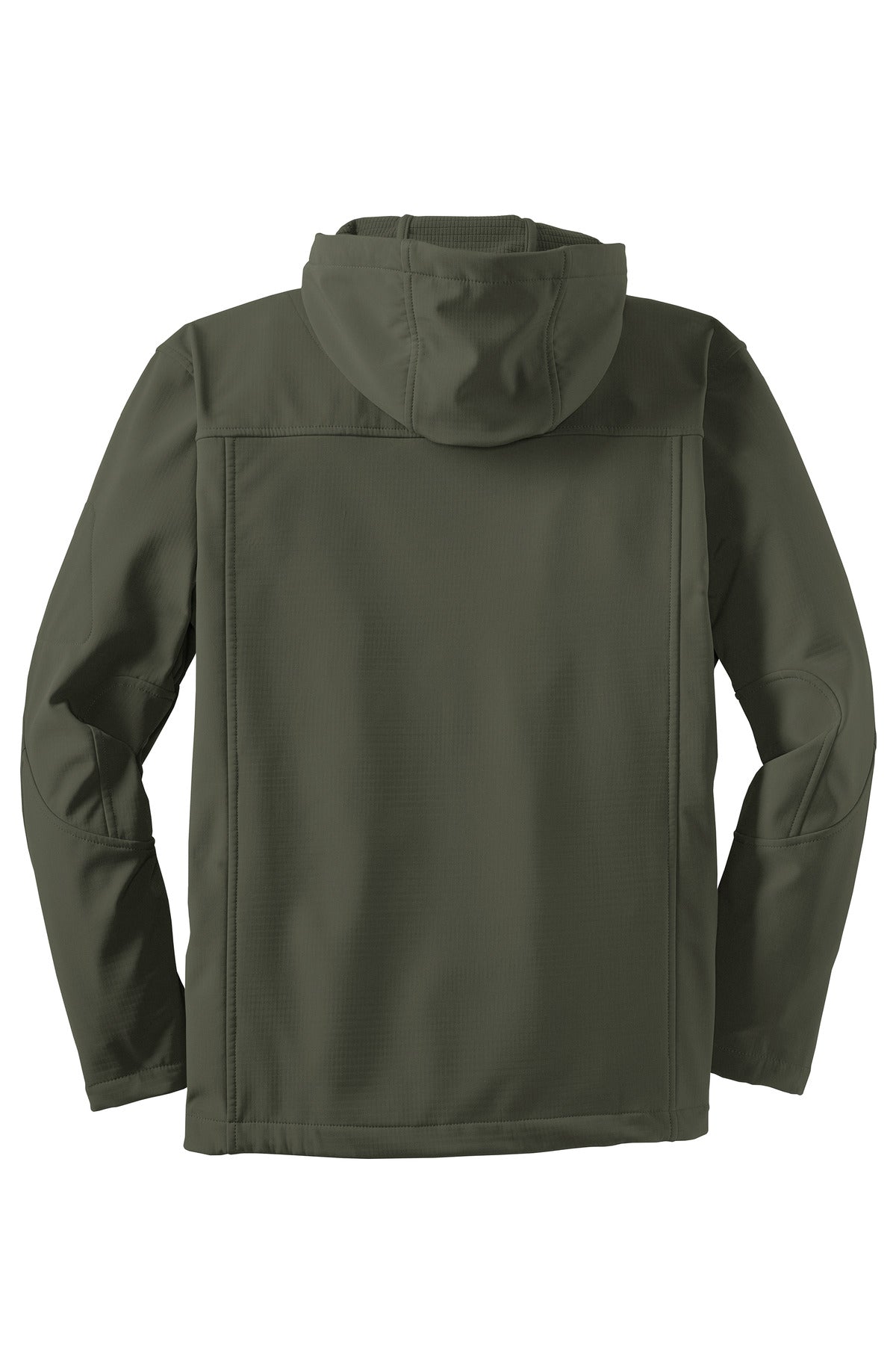 Rear View of Mineral Green Port Authority Textured Hooded Soft Shell Jacket. J706