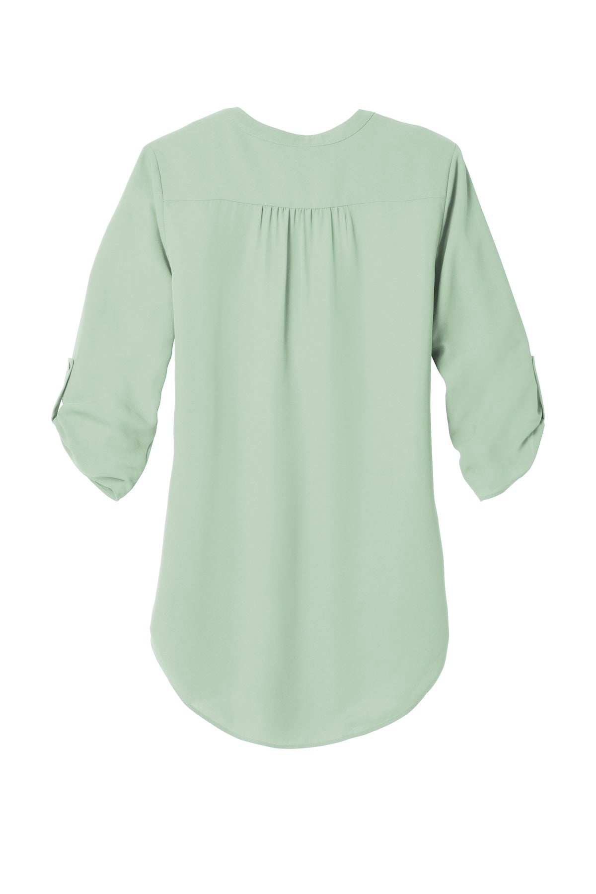 Rear View of Misty Sage Port Authority Women's 3/4-Sleeve Tunic Blouse. LW701