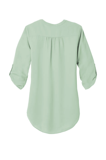 Rear View of Misty Sage Port Authority Women's 3/4-Sleeve Tunic Blouse. LW701