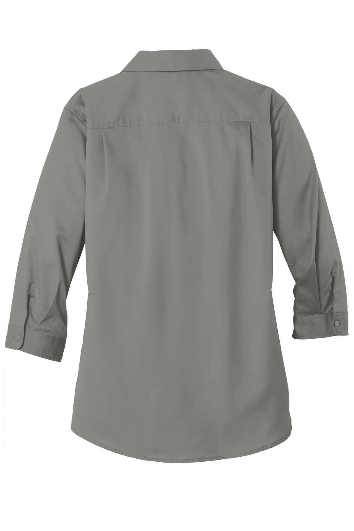 Rear View of Monument Grey Port Authority Women's 3/4-Sleeve SuperPro Twill Shirt. L665