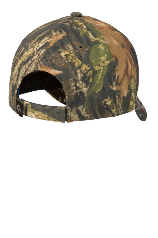 Rear View of Mossy Oak/NBUp Port Authority Americana Contrast Stitch Camouflage Cap. C909
