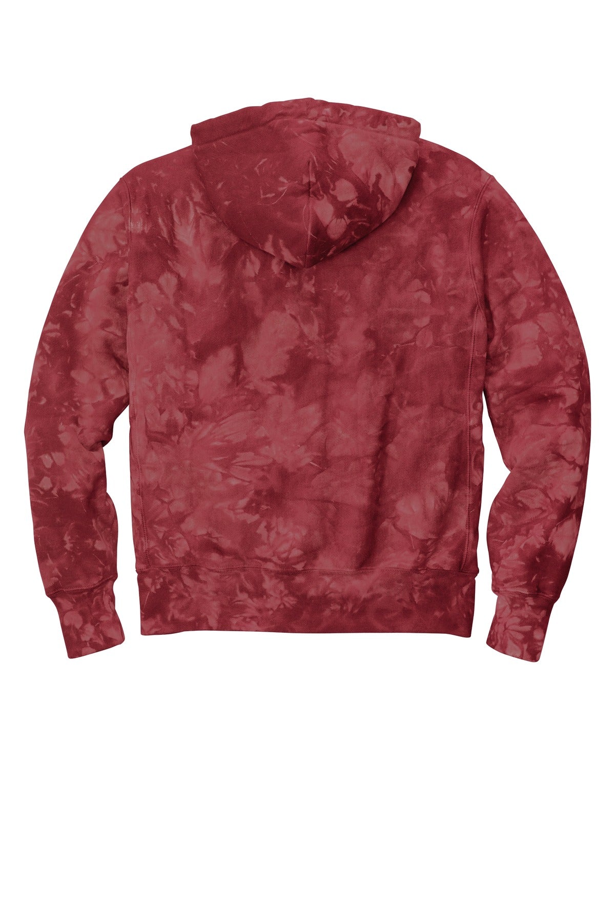 Rear View of MulledBry Champion Reverse Weave Scrunch-Dye Tie-Dye Hooded Sweatshirt. TDS101