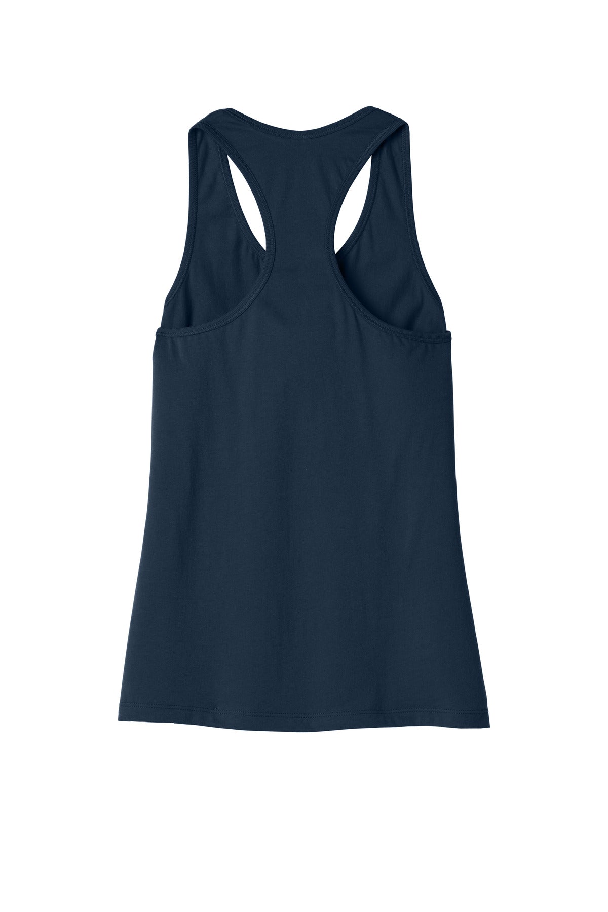 Rear View of Navy BELLA+CANVAS Women's Jersey Racerback Tank. BC6008