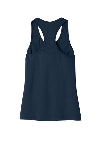 Rear View of Navy BELLA+CANVAS Women's Jersey Racerback Tank. BC6008