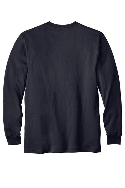 Rear View of Navy Carhartt Workwear Pocket Long Sleeve T-Shirt. CTK126