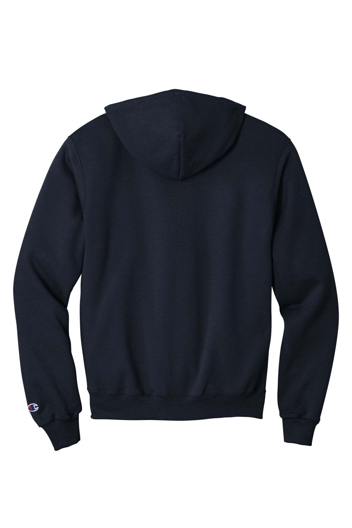 Rear View of Navy Champion Powerblend Pullover Hoodie. S700