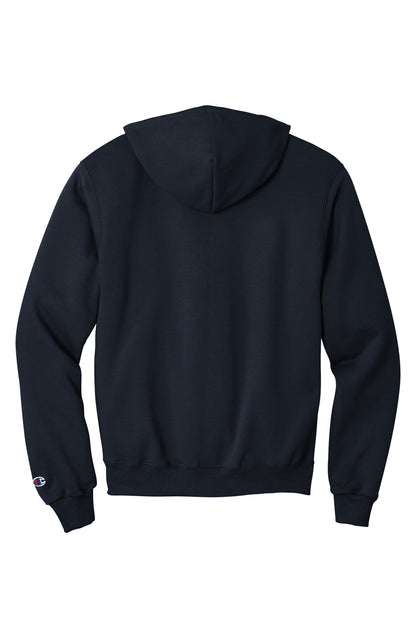 Rear View of Navy Champion Powerblend Pullover Hoodie. S700