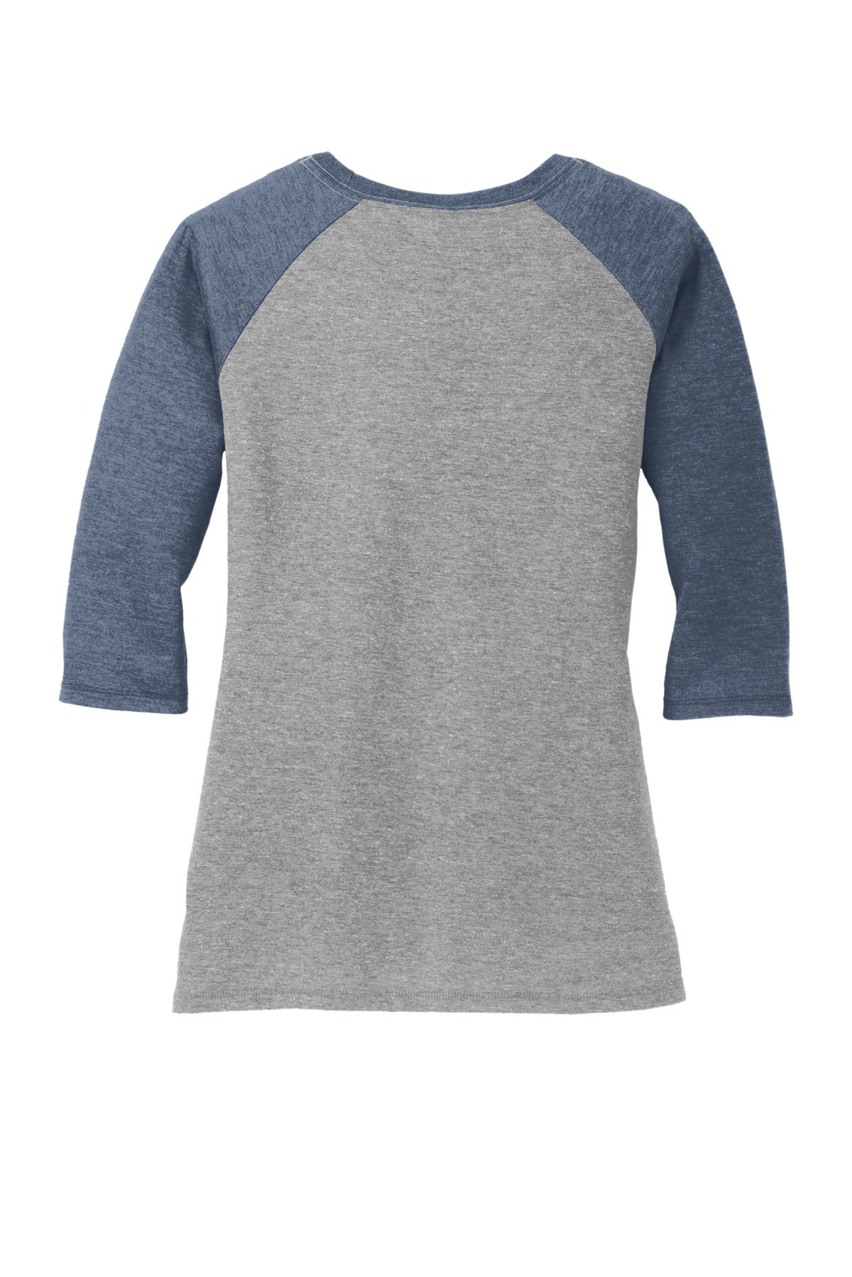 Rear View of Navy Fr/Gry Fr District Women's Perfect Tri 3/4-Sleeve Raglan. DM136L