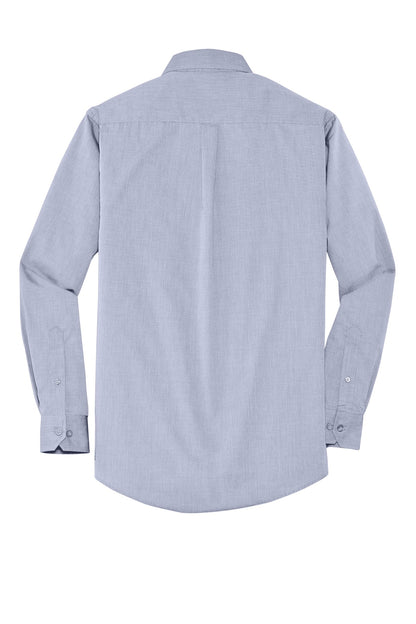 Rear View of Navy Frost Port Authority Crosshatch Easy Care Shirt. S640