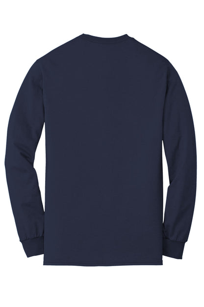 Rear View of Navy Gildan - DryBlend 50 Cotton/50 Poly Long Sleeve T-Shirt. 8400
