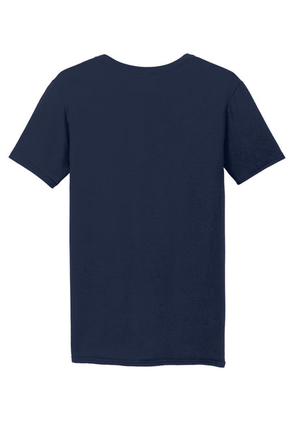Rear View of Navy Gildan Softstyle V-Neck T-Shirt. 64V00