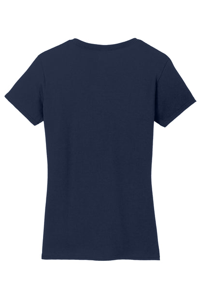Rear View of Navy Gildan Women's Heavy Cotton 100% Cotton V-Neck T-Shirt. 5V00L