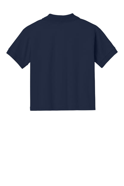 Rear View of Navy Gildan Youth DryBlend 6-Ounce Jersey Knit Sport Shirt. 8800B