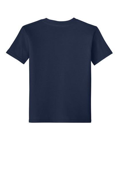 Rear View of Navy Gildan Youth Softstyle T-Shirt 64000B