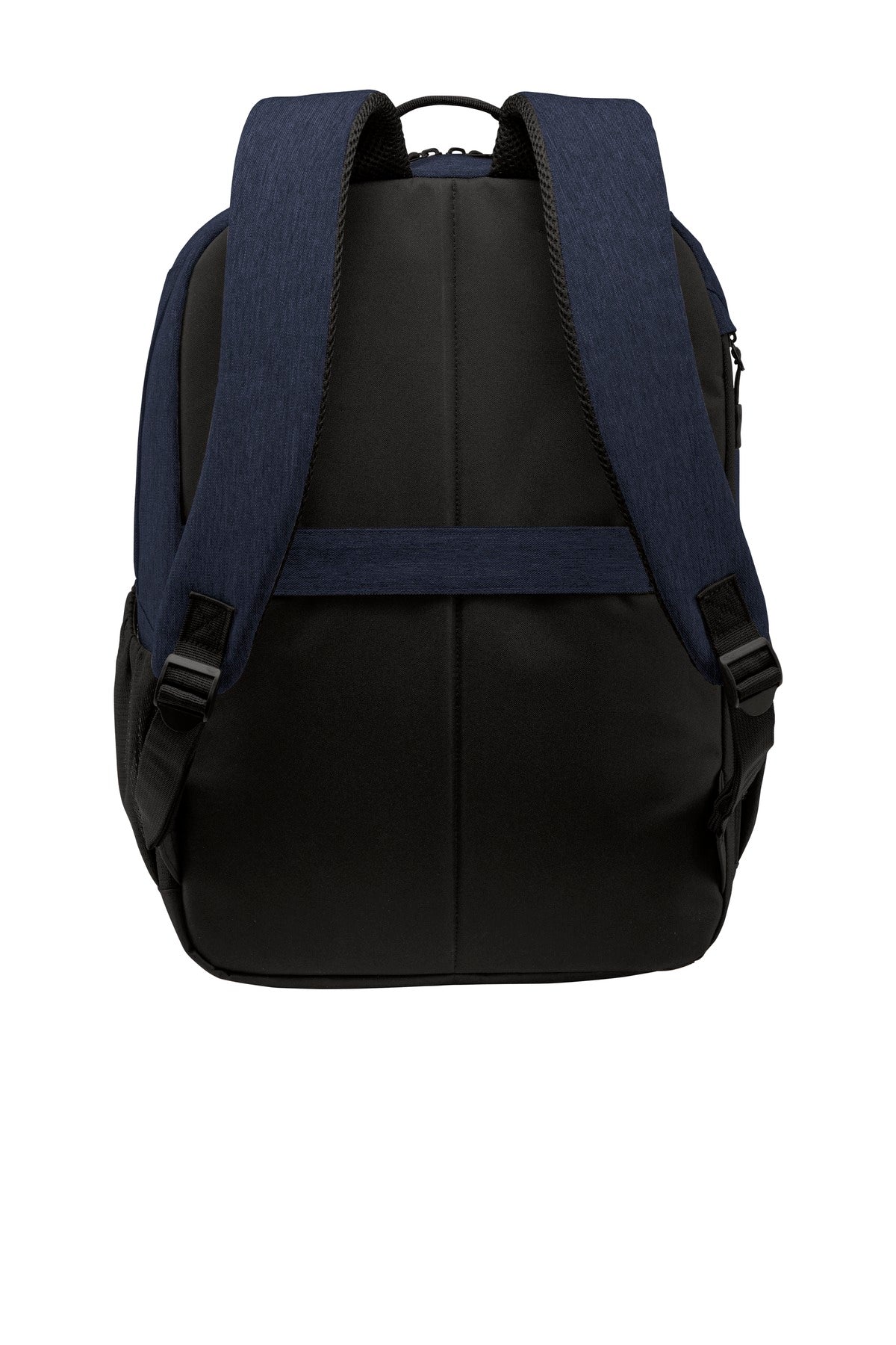 Rear View of Navy Heather Port Authority Vector Backpack. BG209
