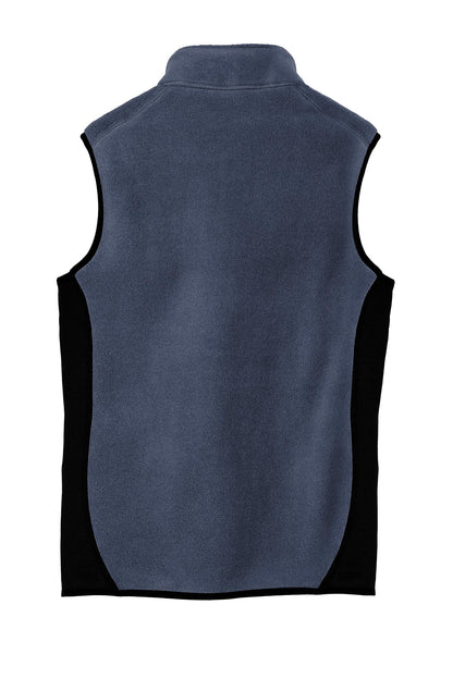 Rear View of Navy Hthr/Blk Port Authority R-Tek Pro Fleece Full-Zip Vest. F228