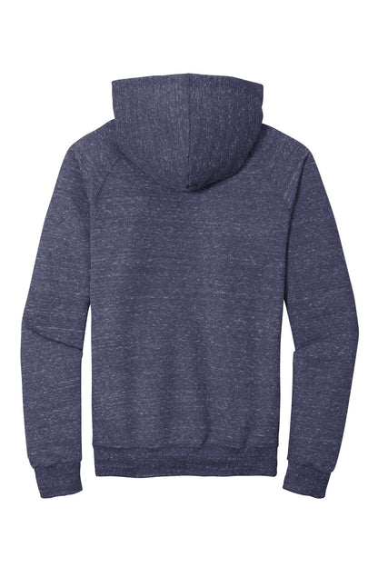 Rear View of Navy Jerzees Snow Heather French Terry Raglan Hoodie 90M