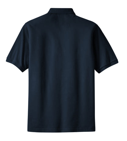 Rear View of Navy Port Authority Heavyweight Cotton Pique Polo with Pocket. K420P