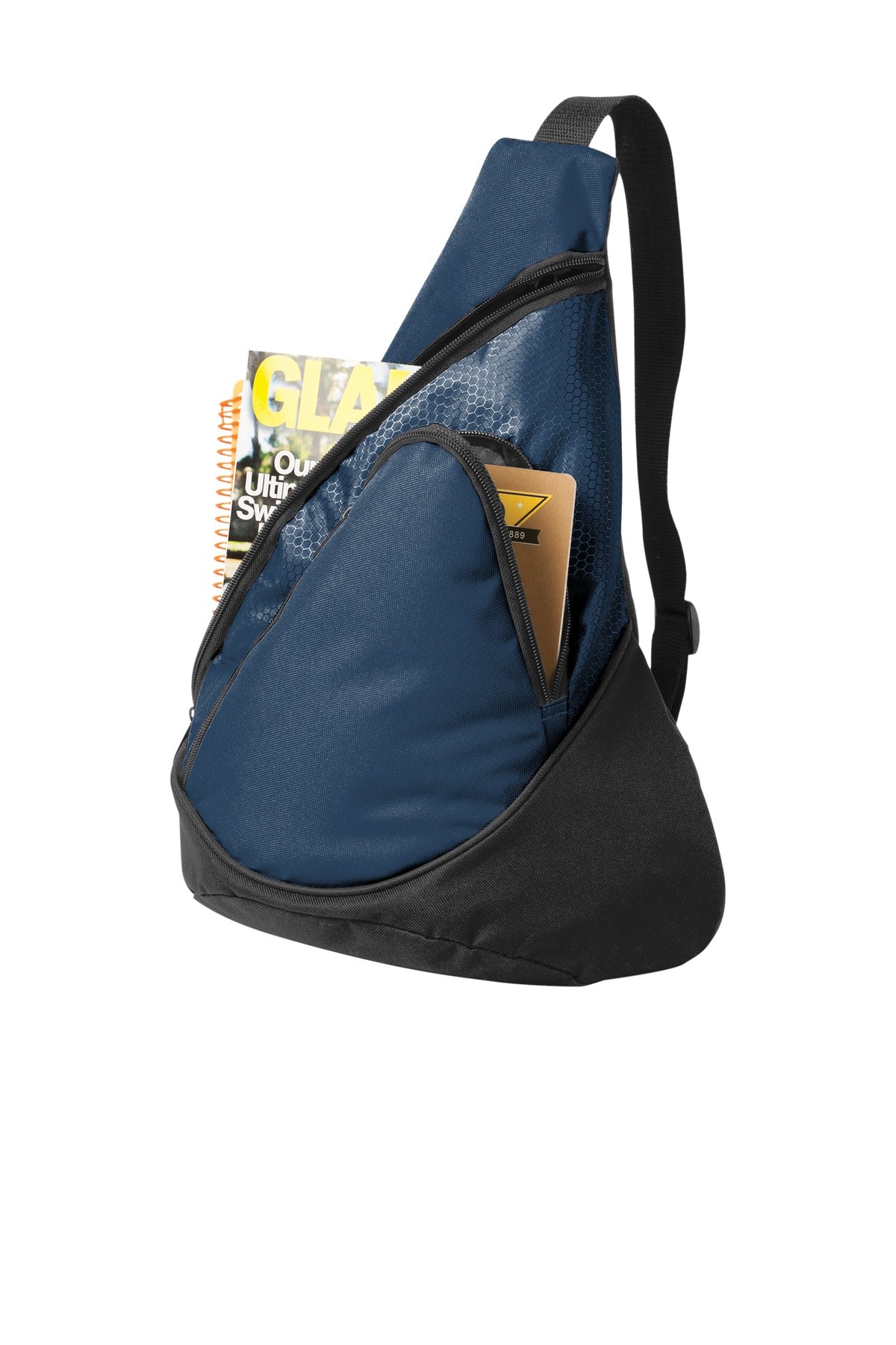 Rear View of Navy Port Authority - Honeycomb Sling Pack. BG1010