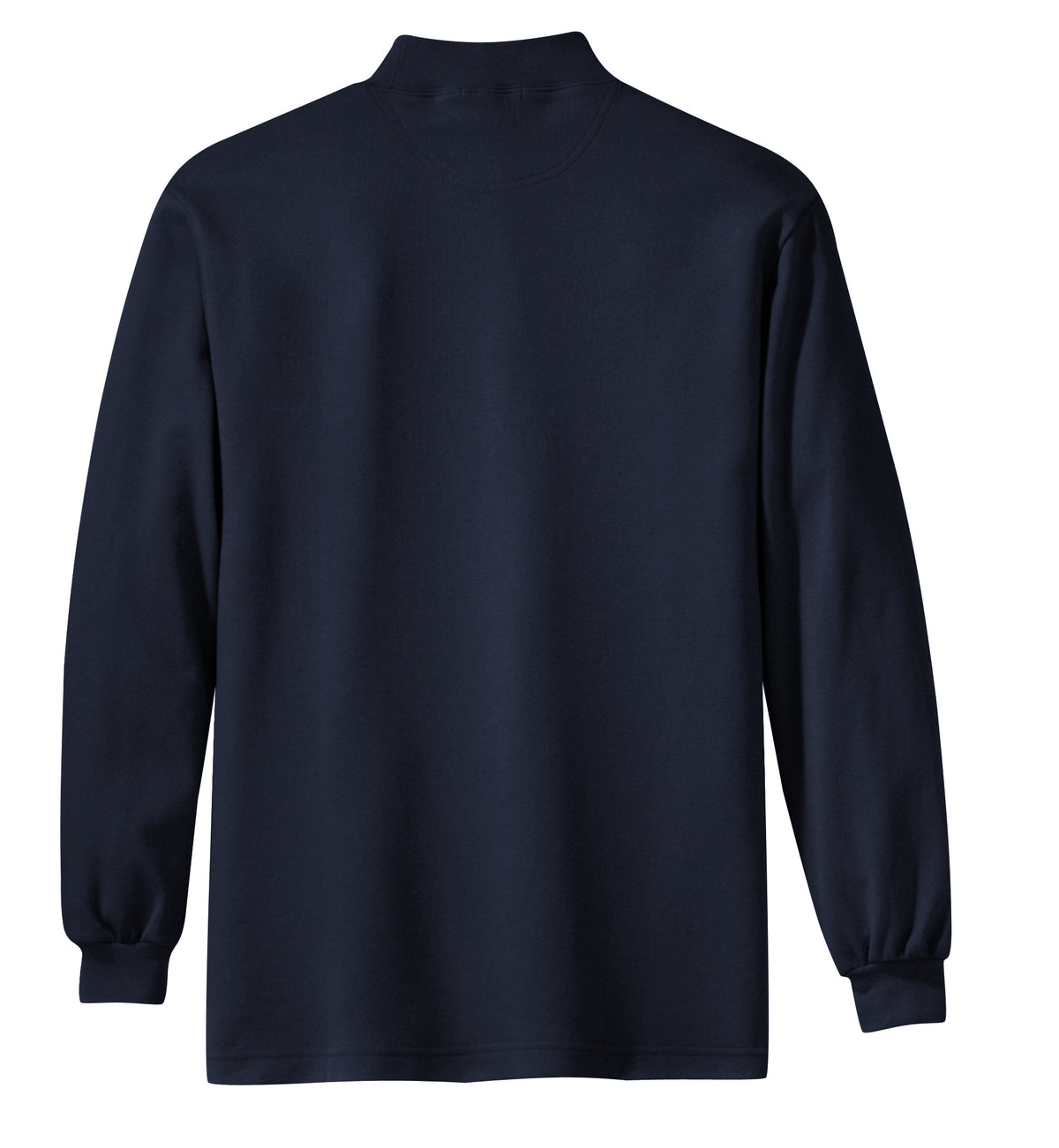 Rear View of Navy Port Authority Interlock Knit Mock Turtleneck. K321
