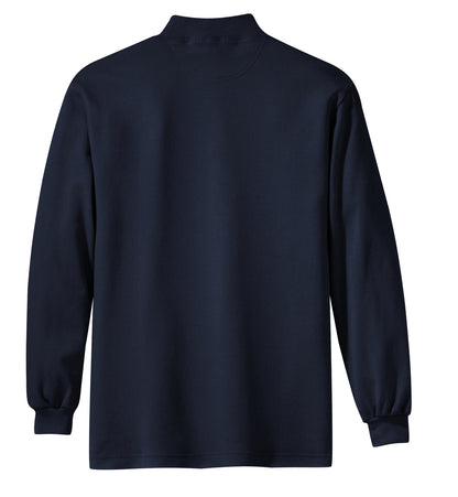 Rear View of Navy Port Authority Interlock Knit Mock Turtleneck. K321