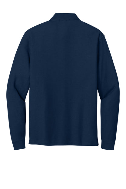 Rear View of Navy Port Authority Long Sleeve Silk Touch Polo with Pocket. K500LSP