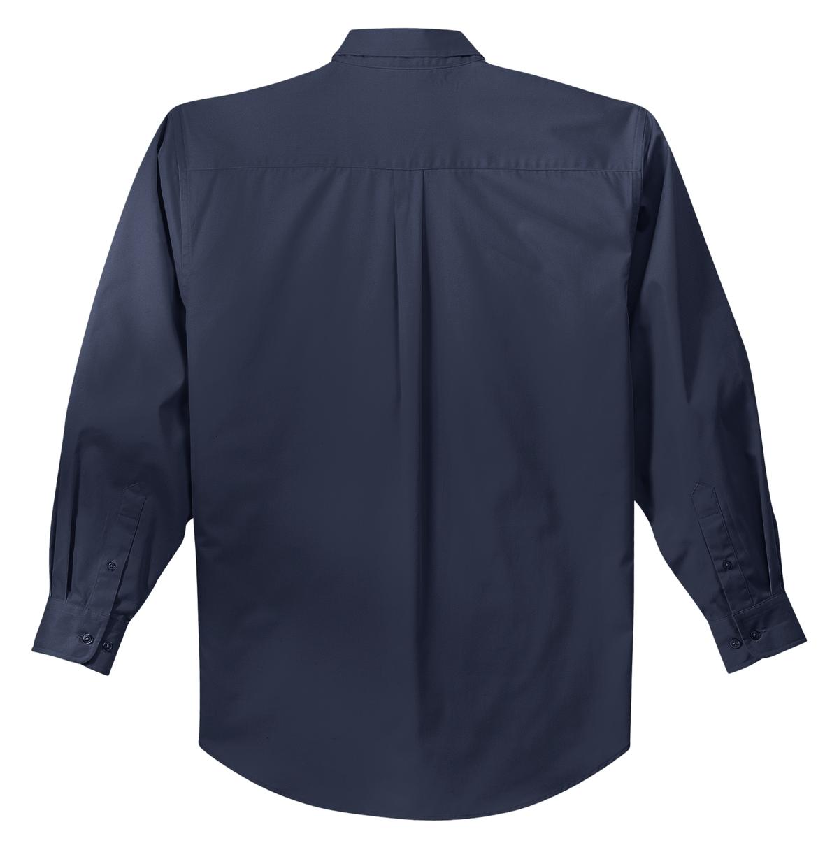 Rear View of Navy Port Authority Tall Long Sleeve Easy Care Shirt. TLS608