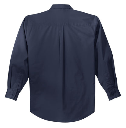 Rear View of Navy Port Authority Tall Long Sleeve Easy Care Shirt. TLS608