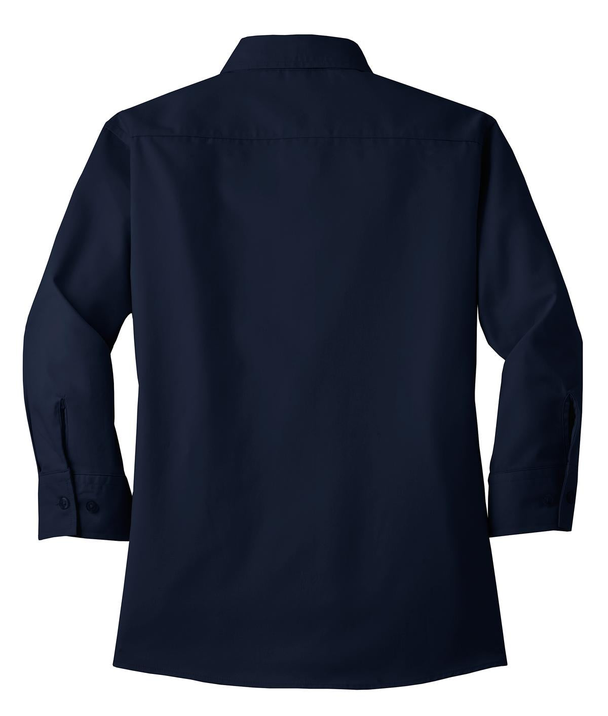 Rear View of Navy Port Authority Women's 3/4-Sleeve Easy Care Shirt. L612