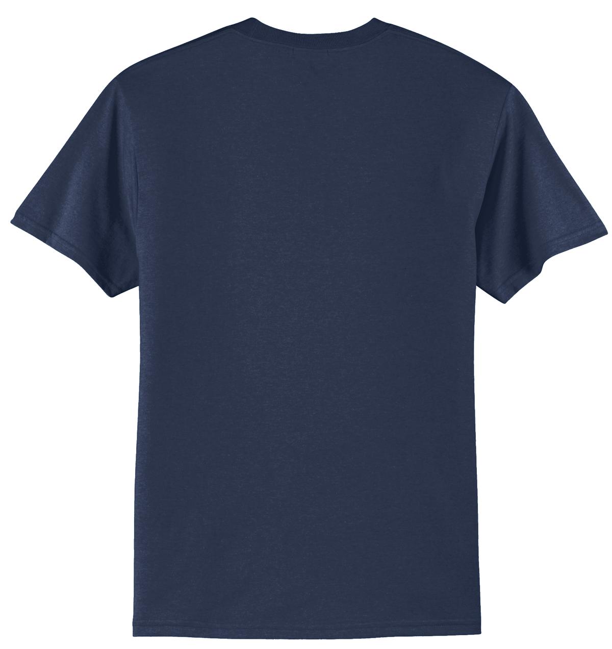 Rear View of Navy Port & Company Tall Core Blend Tee. PC55T