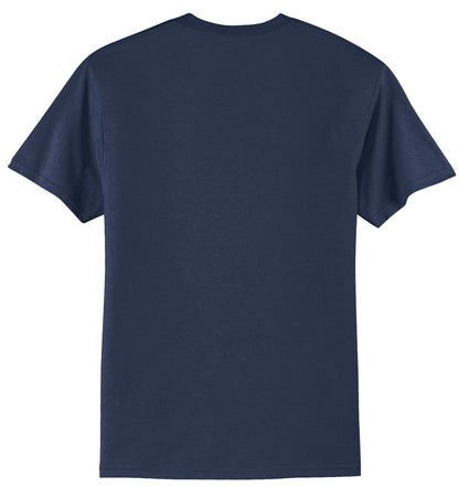 Rear View of Navy Port & Company Tall Core Blend Tee. PC55T