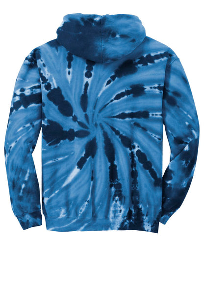 Rear View of Navy Port & Company Tie-Dye Pullover Hooded Sweatshirt. PC146
