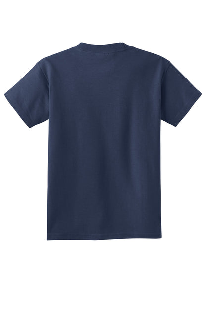 Rear View of Navy Port & Company Youth Core Cotton DTG Tee PC54YDTG