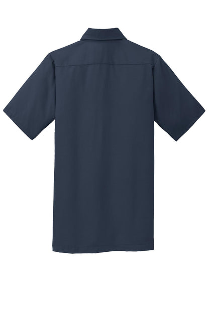 Rear View of Navy Red Kap Short Sleeve Solid Ripstop Shirt. SY60