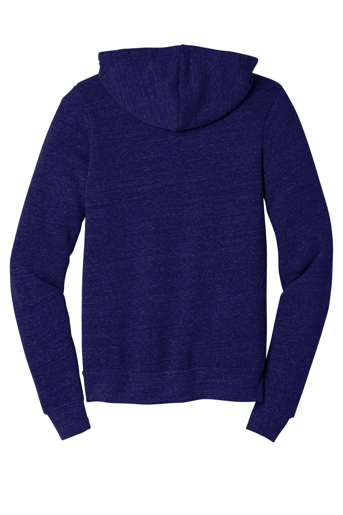 Rear View of Navy TB BELLA+CANVAS Unisex Triblend Sponge Fleece Full-Zip Hoodie. BC3909