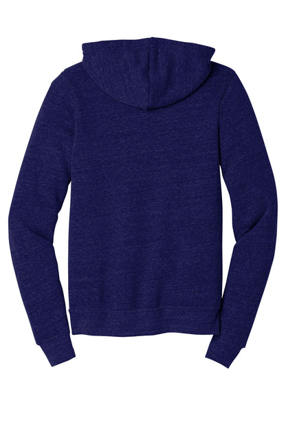 Rear View of Navy TB BELLA+CANVAS Unisex Triblend Sponge Fleece Full-Zip Hoodie. BC3909