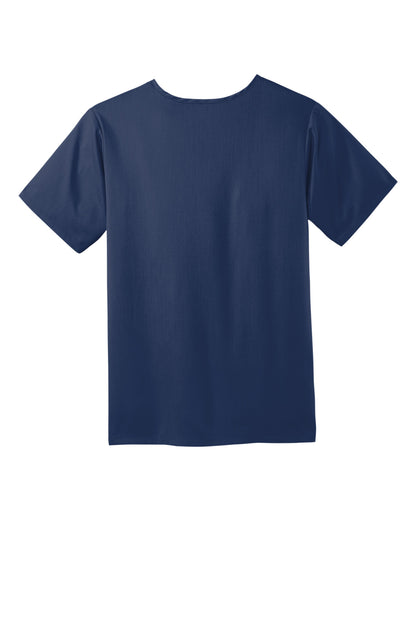 Rear View of Navy Wink Men's Premiere Flex V-Neck Top WW5068