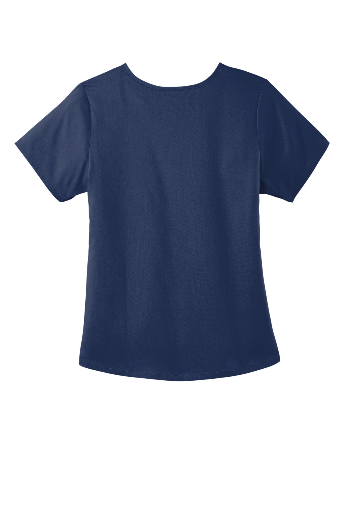 Rear View of Navy Wink Women's Premiere Flex Mock Wrap Top WW4268